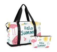 Summer Flamingos Fresh Fruits - Bolsa de deporte para fin de semana/noche con correa ajustable para deportes, plegable, Flamencos de verano con frutas frescas, 1 size