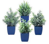 summer flower Juego de 4 plantas falsas en maceta, pequeñas plantas artificiales de eucalipto en maceta, mini trigo, hierba, helechos, vegetación sintética para el hogar, interior, oficina, mesa, baño