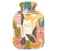 Summer Flowers Simple Cats - Botella de agua caliente con funda suave, bolsa de agua caliente de 2 L para calentador de abdomen, calentador de abdomen, calentador de abdomen