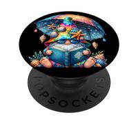 Summer GNOME For Teacher Reading Books Under Sun Parasol PopSockets PopGrip Adhesivo