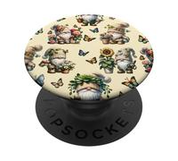 Summer Gnome Patterns With Butterflies For Gardening Mom PopSockets PopGrip Adhesivo