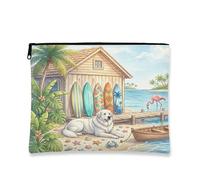 Summer Great Pyrenees - Bolsa de maquillaje de playa para perro, bolsa de viaje de 7 x 9 pulgadas, bolsa de cosméticos para mujer, organizador de lona portátil tropical con cremallera