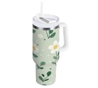Summer Green Little Flowers - Vaso Coldee de acero inoxidable de 40 onzas, tapa a prueba de fugas y pajilla, botellas de agua a granel, reutilizable, al vacío, taza de café a prueba de derrames para