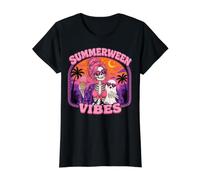 Summer Halloween Skeleton Costume, Spooky Summerween Graphic Camiseta gráfica económica, Mujer, Negro, M