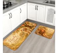 Summer Harvest - Tapetes de cocina para piso, tapetes suaves con diseño floral de durazno rústico, acolchados, cómodos, lavables, para fregaderos de cocina, lavandería, 2 unidades