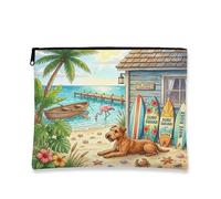 Summer Lakeland Terrier - Bolsa de maquillaje de playa para perro, bolsa de viaje de 7 x 9 pulgadas, bolsa de cosméticos para mujer, organizador de lona portátil tropical con cremallera