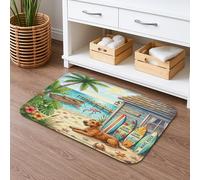 Summer Lakeland Terrier Dog Beach - Tapete de baño antideslizante de 16 x 24 pulgadas, diseño de casa de campo costera, estampado tropical, franela de secado rápido, lavable, decoración de baño