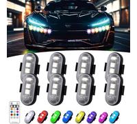 Summer LED Lights for Car, RGB Car LED Light, Led Anti Collision Lights with Remote, Wireless Led Lights for Car, Wireless Remote Control Led Lights for Car, 8 Colors (4 Lights, 1 Remote Control)