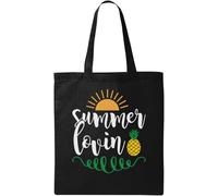 Summer Lovin Loving - Bolsa de algodón ecológico natural con diseño de piña y sol, color negro, Black, Talla única