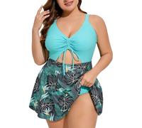 Summer Mae Traje de baño de una pieza de talla grande para mujer, con corte floral, cuello en V, traje de baño con falda, Conopía de hoja umbral, 22 Plus