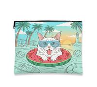 Summer Maine Coons - Bolsa de maquillaje de playa con diseño de gato de 7 x 9 pulgadas para bolsa de viaje, bolsa de cosméticos con patrón de natación costera para mujeres, organizador portátil