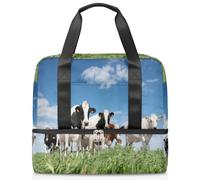 Summer Meadow Cows - Bolsa de lona deportiva para mujeres, hombres y niños, Kirls lindas vacas, fin de semana, bolsas de noche separadas para mojado, bolsa de mano de 21 L para viajes, gimnasio, yoga,
