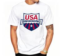 Summer Men Short Sleeve Swimming Team USA Logo Print T-Shirt Fashion White Casual Tees Boy Soprt Tops