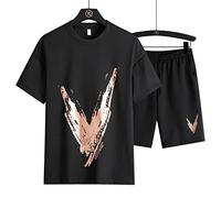 Summer Men's T-Shirt Set Two Pieces Sportswear Suit Basketball Sports Fitness Printed Short Sleeve Male Suit Plus Size