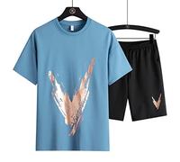Summer Men's T-Shirt Set Two Pieces Sportswear Suit Basketball Sports Fitness Printed Short Sleeve Male Suit Plus Size