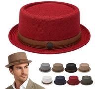 Summer Mesh Pork Pie Hat, Porkpie Fashion Hat for Men Women Unisex, Vintage Bowler Derby Cap, Cool Cooling Beach Party Cap (Red)