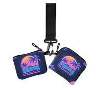 Summer Neon Coconut Tree Sunset - Carteras dobles para mujer, portatarjetas de visita delgado y portátil con correa de muñeca para mujer, 2 paquetes, Puesta de sol de árbol de coco neón de verano, 1