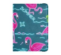 Summer Neon Flamingo Coconut Tree Blue - Soporte de pasaporte de piel para viajes y mujeres para vacunas, funda protectora para pasaporte de viaje con ranura para tarjetas de vacunación para hombres,