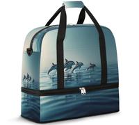 Summer Ocean Dolphins - Bolsa de viaje para mujeres y hombres, bolsa de viaje para fin de semana, plegable, húmeda, separada, 47 L, bolsa de mano para deportes, gimnasio, yoga, color, 47 L,