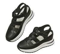 Summer Orthopedic Sneakers for Women 2026,Side Zipper Closed Toe Hollow out Breathable Ankle Strap Leather Platform Roman Sport Sandals Casual Comfortable Beach Shoes (Black,39)