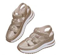 Summer Orthopedic Sneakers for Women 2026,Side Zipper Closed Toe Hollow out Breathable Ankle Strap Leather Platform Roman Sport Sandals Casual Comfortable Beach Shoes (Gold,43)