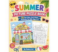 Summer Picture Puzzle Book for Kids Ages 4-8: 30 Color, Cut, Match & Glue Beach, Ice Cream Shop & Camping Puzzle Activities
