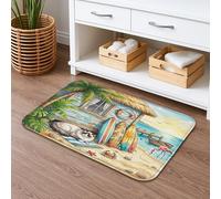 Summer Ragdoll - Alfombra de baño antideslizante de playa de 20 x 32 pulgadas, diseño de gatito costero, diseño de cabaña playera, estampado divertido de franela de secado rápido, lavable, decoración