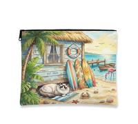 Summer Ragdoll - Bolsa de maquillaje de playa de gato de 7 x 9 pulgadas para bolsa de viaje, bolsa de cosméticos para mujer, divertido organizador portátil de lona con cremallera