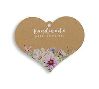 Summer-Ray - 50 etiquetas de regalo hechas a mano con amor, añaden un toque personal a tus regalos especiales (marrón kraft)