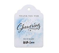 Summer-Ray 50pcs Water Color Thank you for Showering Our Baby with Love Baby Shower Favor Tags (azul)