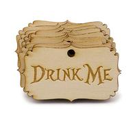 Summer-Ray - Etiquetas de madera para fiestas, 50 unidades, diseño de Alicia en el País de las Maravillas Drink Me