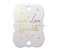 Summer-Ray Lot de 50 cartes blanches à paillettes, feuille d'or, pour marquage petit violon, balise de mariage avec inscription en anglais «Let Love Sparkle»