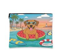 Summer Rhodesian Ridgeback - Bolsa de maquillaje de playa de perro de 7 x 9 pulgadas para bolso de viaje, bolsa de cosméticos con patrón de natación costera para mujer, divertido organizador portátil