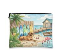 Summer Rhodesian Ridgeback - Bolsa de maquillaje de playa para perro, bolsa de viaje de 7 x 9 pulgadas, bolsa de cosméticos para mujer, divertido organizador portátil de lona con cremallera
