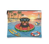 Summer Rottweilers - Bolsa de maquillaje de playa para perro, bolsa de maquillaje de 7 x 9 pulgadas, bolsa de cosméticos para mujer, organizador de lona portátil tropical con cremallera