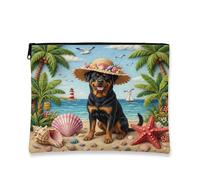 Summer Rottweilers - Bolsa de maquillaje de playa para perro, bolsa de maquillaje de 7 x 9 pulgadas para viaje, bolsa de cosméticos para mujer, bolsa de cosméticos de lona portátil tropical con