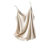 Summer Satin Women Camisole Sleeveless V-Neck Solid Spaghetti Strap Tank Tops Soft Bottoming Shirt Inner Wear(Champagne,XL)