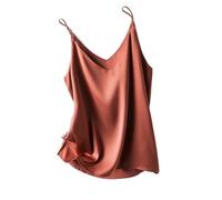 Summer Satin Women Camisole Sleeveless V-Neck Solid Spaghetti Strap Tank Tops Soft Bottoming Shirt Inner Wear(Red,XL)