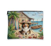Summer Shetland Sheepdog - Bolsa de maquillaje de playa de 7 x 9 pulgadas para bolsa de viaje, bolsa de cosméticos para mujer, divertido organizador portátil de lona con cremallera
