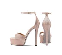 Summer Silver Waterproof Super High Heel Crystal Rhinestone Open Toe Fashion Gold Stilettos Sandals Cover Heels(Champagne 14cm,35)