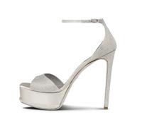 Summer Silver Waterproof Super High Heel Crystal Rhinestone Open Toe Fashion Gold Stilettos Sandals Cover Heels(Silver 14cm,40)