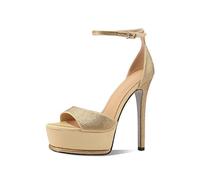 Summer Silver Waterproof Super High Heel Crystal Rhinestone Open Toe Fashion Gold Stilettos Sandals Cover Heels(Gold 12cm,33)