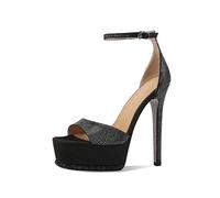 Summer Silver Waterproof Super High Heel Crystal Rhinestone Open Toe Fashion Gold Stilettos Sandals Cover Heels(Black 12cm,40)