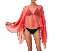 Summer Solid Color Style Fashionable Sun Pullover Scarf Wrap Swimwear Cover Up (Watermelon Red, One Size)