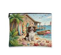Summer Springer Spaniel - Bolsa de maquillaje de playa de 7 x 9 pulgadas para bolsa de viaje, bolsa de cosméticos para mujer, organizador de lona portátil tropical con cremallera