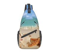 Summer Starfish Seashell Purple Wet Roses Sling Bag, Mochila de Hombro Paquete de Pecho Causal Crossbody Daypack para Mujeres Hombres Senderismo Viajes