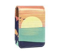 Summer Sunset Beach Scene-01 - Estuche portátil para lápiz labial, mini caja de almacenamiento de lápiz labial, estuche organizador de lápiz labial con espejo para mujer, Varios colores, 9.5x2x7 cm/3.7x0.8x2.7 in