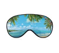 Summer Tropical Seaside Beach Sleep Mask Blindfold Hawaii Island Palm Trees Ajustable Super-Smooth Soft Eye Mask Cover para Hombres Mujeres Viajes y siesta