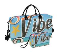 Summer Vibes Beach Vintage Poster Personal Item Travel Bag Carry On Weekend Bag Sport Tote Gym Bag with Toiletry Bag for Gym Set 2 Pcs Bags for