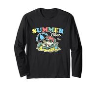 Summer Vibes Cartoon Beach Vacation Funny School Out Manga Larga